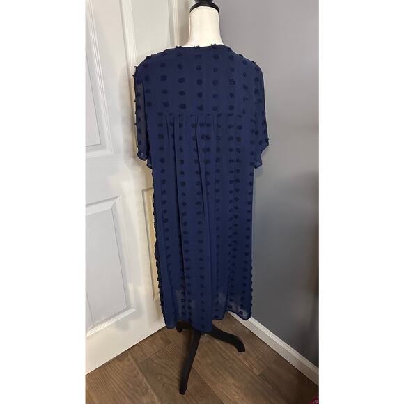 Jodifl Navy blue V-Neck Lined Swiss Dot Dress 3x plus Short Sleeve - Picture 5 of 6